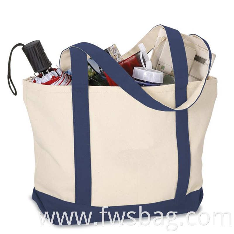 12 OZ Canvas Durable Eco Two-Tone Accent Gusseted Printed Boat Tote Bag With Reinforced Handles